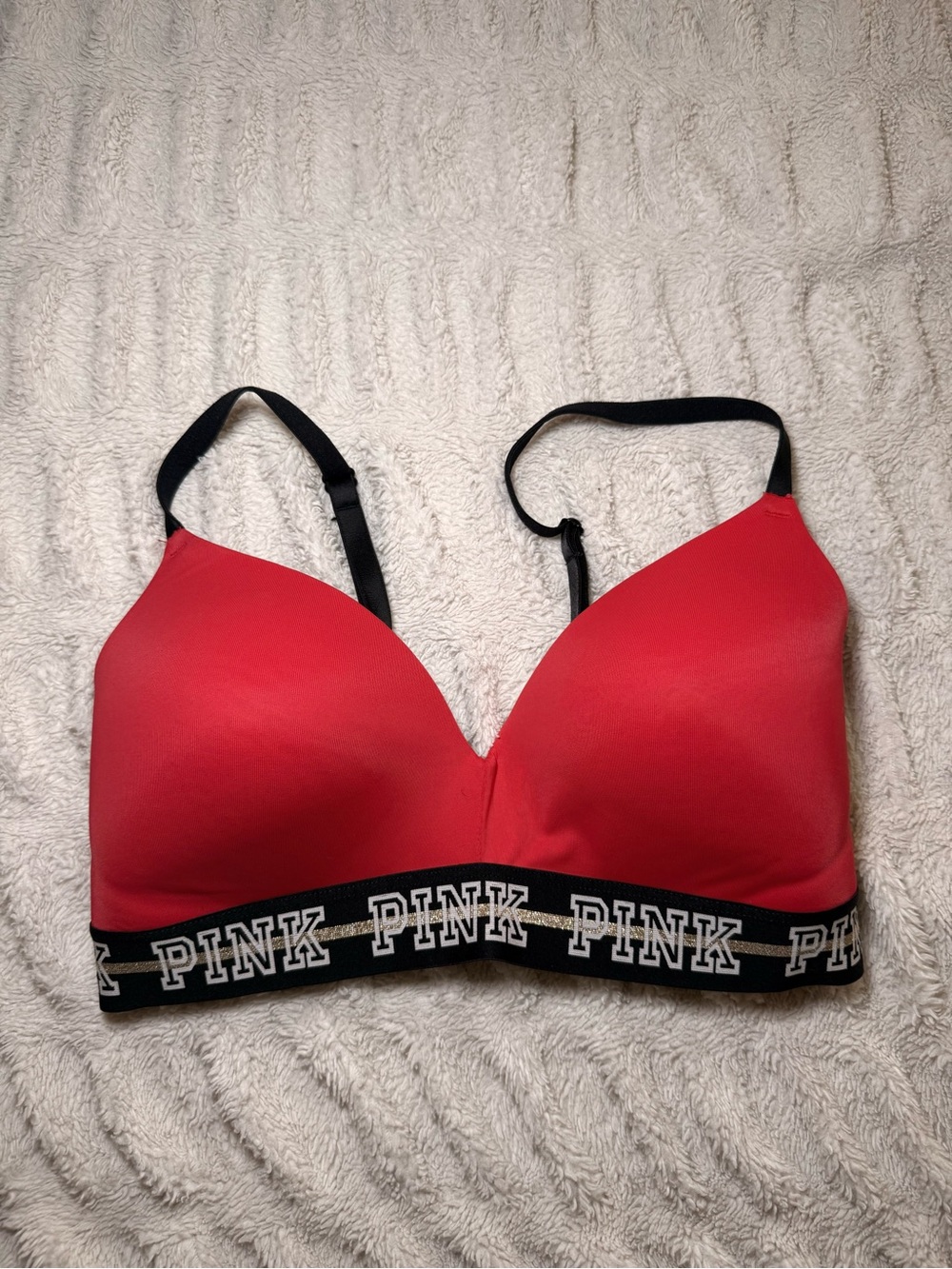 PINK Victoria's Secret Red Seamless Wireless Logo Band Bra